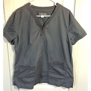 Koi Comfort by Kathy Peterson Womens Grey LG Short Sleeve Scrub Top